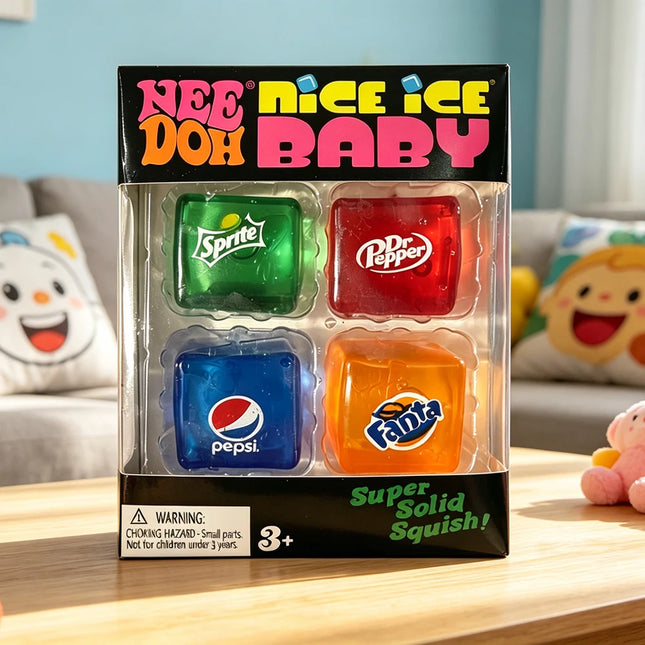 Needoh Teenie Nice Ice Cube Fidget Toys Mini4 Pack Set Slow Rebound Squishy Toys Stress Reliever Fidget for Party Favors Gifts