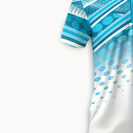 Summer Fashion All Season Comfortable Men's Casual Short-Sleeved Shirt Top Men's Geometric Pattern Printed Short-Sleeved Polo Shirt