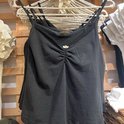 Floral Print Bow V Neck Camis Women Chic Lace Trim Sleeveless Slim Crop Tops Vest Sweet Casual Fashion Raw Hem Tank Top Y2k New