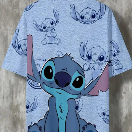 Adorable Stitch Doodle Pattern Graphic T-shirt Men's Casual Summer Crew Neck Streetwear