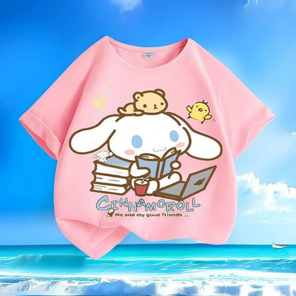 Pure Cotton Breathable Children's T-shirt 2026 Sanrio Cinnamoroll Printed Casual Parent-child Outfit for Boys and Girls in Summer