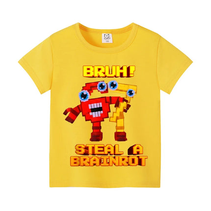 Steal A Brainrot Children Short Sleeves T-Shirts Cartoon 67 Six Seven Tops Shirts Game Cute Girls Boys Kids Summer Clothes Gift