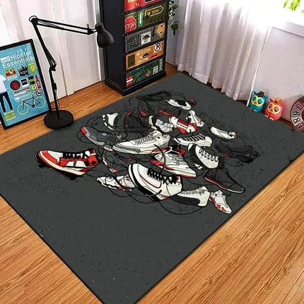 Fashion Shoes Sneakers Logo Print Carpet Rug for Living Room Corridor Bedroom Machine Washable Kid Room Play Floor Mat Gifts