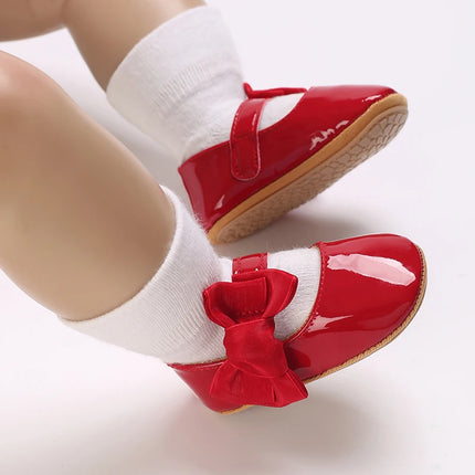 Spring and Autumn Red Comfortable Bow Detail Women's Baby Shoes for Newborns and Girls