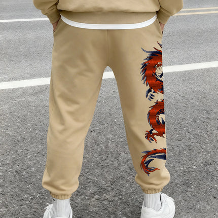 Men's Streetwear Vintage Red Oriental Dragon Print Sweatpants Elastic Waist Soft Fabric Chinese Hip Hop Daily Joggers