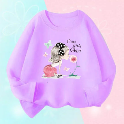 Kids T Shirt Floral Girl with Heart Bicycle Print Tops Girls Casual Cute Graphic Tee Shirt Long Sleeve Cartoon T-shirts
