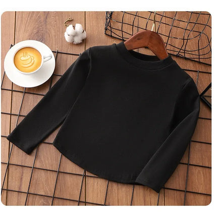 1pcs Autumn Winter Children's T-Shirts Solid Color Warm Tops Kids Round Neck Long Sleeve Base Shirt Boys Girls Tshirts Clothes