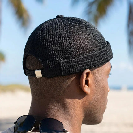 Summer Mesh Brimless Docker Cap Breathable Grid Beanie Adjustable Retro Landlord Hat Hip Hop Street Style Unisex Daily Outdoor