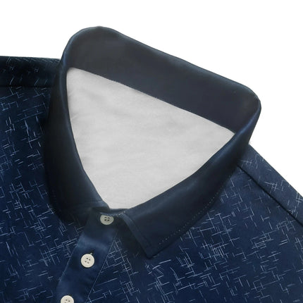 Summer Variegated Pattern Design Men's Short-sleeved White Button-up Polo Shirt Comfortable and Casual Daily Wear Polyester