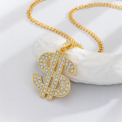 European and American exaggerated hip-hop domineering thick dollar symbol necklace alloy diamond-encrusted chain personality tr