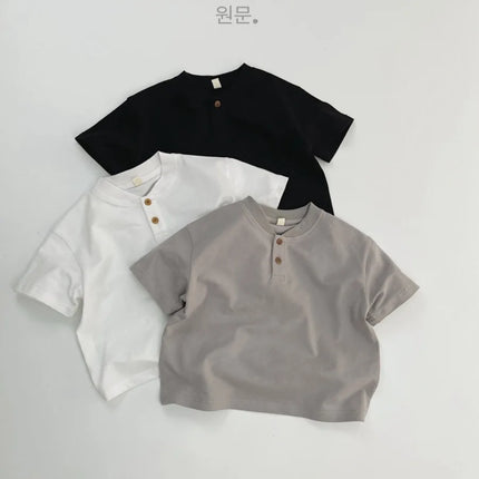 2026 Summer Kids Short Sleeved T-shirt 2-6Y Thin Girls Solid Color Polo Shirt Children Korean Style Clothes Boys Bowling Shirt