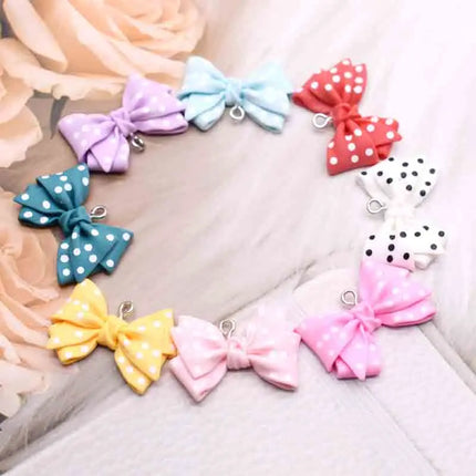 10pcs 28*20mm Cute Small Dot Bowknot Resin Flatback Charms For Pendant DIY Earrings Necklace Jewelry Accessories Finding