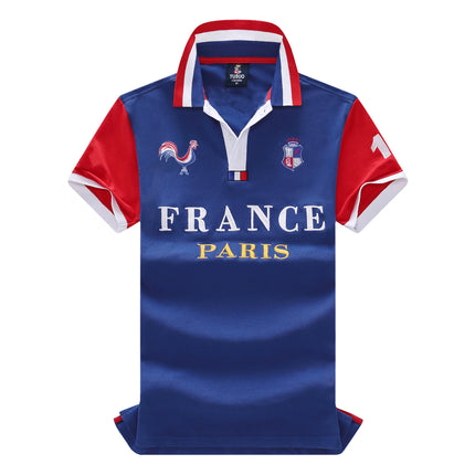 Men's polo shirt Paris France embroidery stitching color contrast classic fashion original design polo collar pure cotton