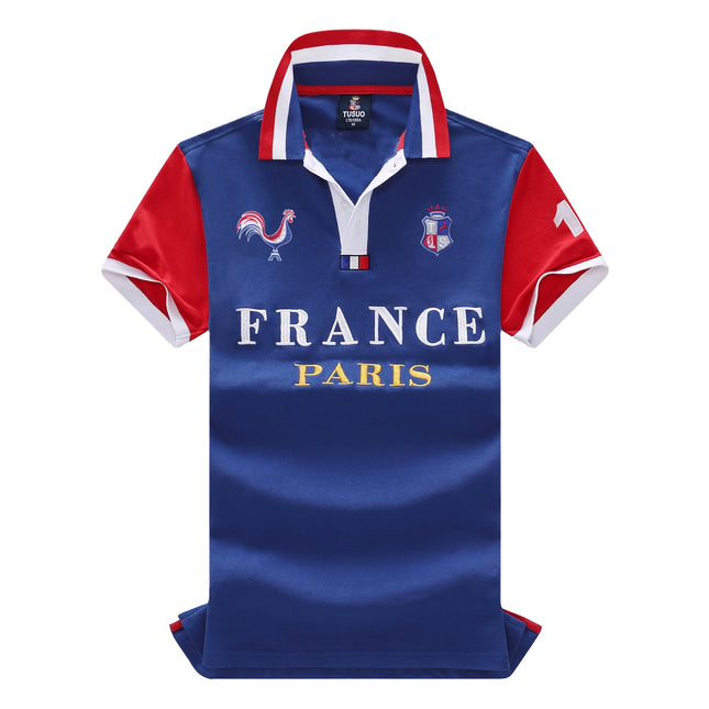 Men's polo shirt Paris France embroidery stitching color contrast classic fashion original design polo collar pure cotton