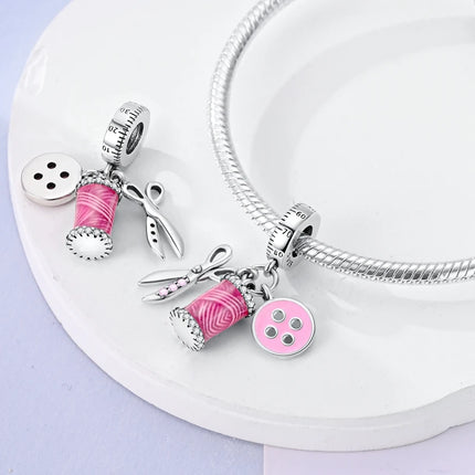 Charm 925 Sterling Silver Pink Pendant Charm Fit Original Charm Bracelet Necklace Beads DIY Jewerlry Accessories