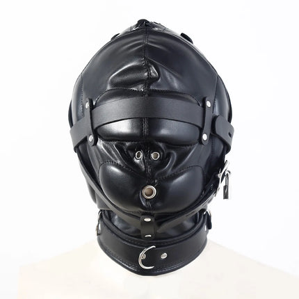 Padded Leather BDSM Hood Mask with Removable Eye Cover Lockable Choker Mouth Opening Slave Role Play Fetish Gear Adult Sex Toy