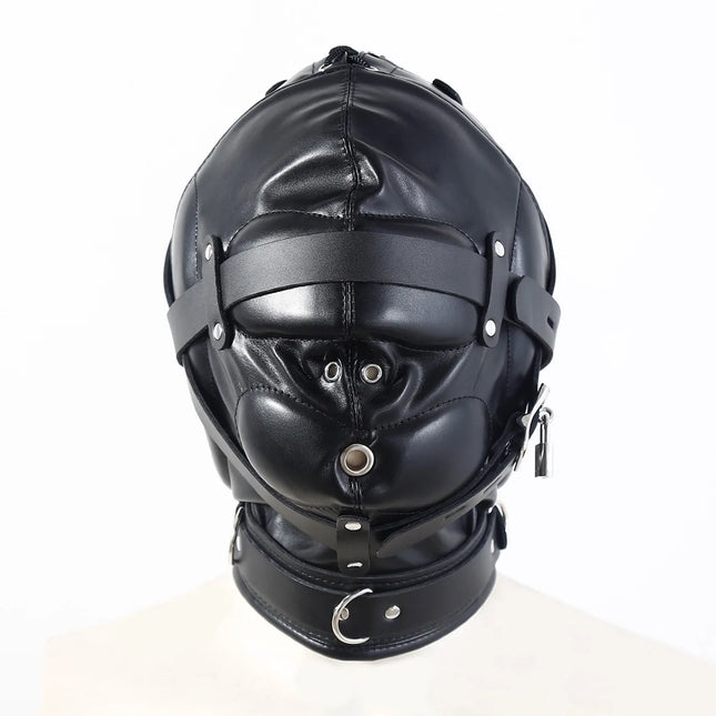 Padded Leather BDSM Hood Mask with Removable Eye Cover Lockable Choker Mouth Opening Slave Role Play Fetish Gear Adult Sex Toy