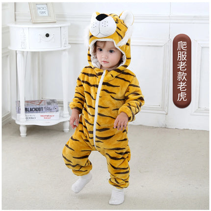 Baby Rompers Kids Cosplay Winter Flannel One-Pieces Hooded Jumpsuits Stitch Jumpers Overall Girl Grows Boy Growings Roupa Bebes