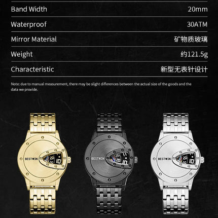 2023 BESTWIN Luxury Brand Trendy Cool Men's Wrist Watch Stainless Steel Tech Fashion Quartz Watch For Men Relogio Masculino
