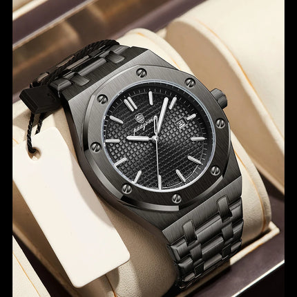PAAZOMU Luxury Business Watches for Men Date Week Stainless Steel Quartz Man Watch Waterproof Luminous Fashion Men's Wristwatch