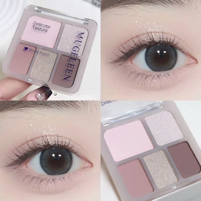 5-Color Punk Smokey Eye Makeup Eyeshadow Palette Silvery White Cement Gray Dark Black Matte & Shimmer Lasting Party Makeup