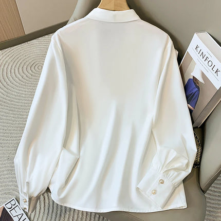 Plus Size Chiffon Shirt Women 2024 Autumn V Neck Elegant Black Or White Shirt For Women Korean Style Large Size Blouses Female