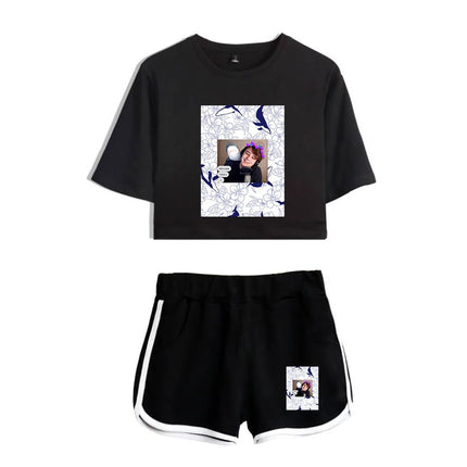 Fashion Youthful Wilbur?Soot Hidalgo Print Two Piece Set Women Sexy Shorts+lovely T-shirt Cute Dew navel Sport Girl suits