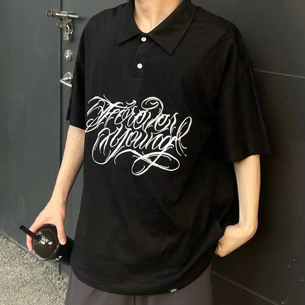 Mens Casual Collar T-shirt Tennis Shirt West Coast Hip-Hop Chicano Y2K High American Spring Summer Men Harajuku Gothic