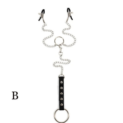 Nipple Clamps with Penis Ring Stainless Metal Long Chain Testis Bondage Nipple Stimulator Erotic BDSM Sex Toys for Couples