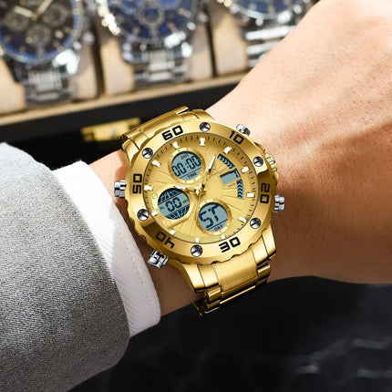 POEDAGAR Functional Men's Quartz Wristwatch Electronic LED Alarm Dual Display Male Clock Waterproof Sports Watches For Men Reloj