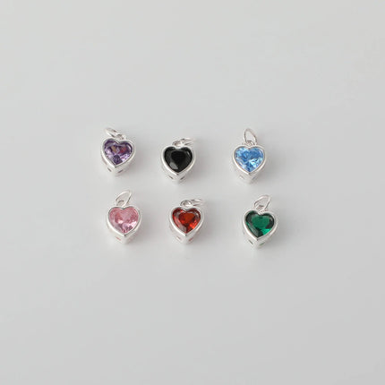1PC Solid 925 Sterling Silver Zircon Heart Charm Pendant for DIY Bracelet Necklace Making Fine Jewelry Finding