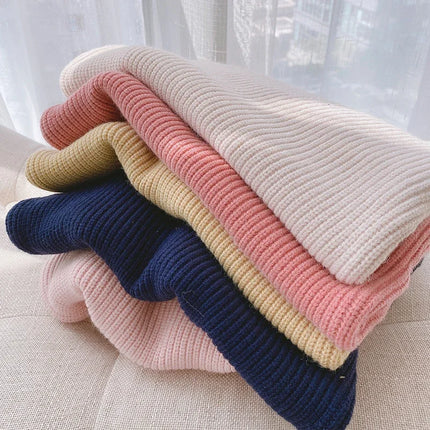 Girls' Knitted Sweater - Autumn Winter Warm Loose Fit Pullover for Toddlers, Candy Color Casual Top Baby Girl Winter Clothes