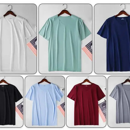 4Pcs Summer Ice Silk Men T-Shirt Vest Men's No Trace Sports Short Sleeve T-shirt Solid V-neck Tees Quick Dry Shirt Tops Fitness