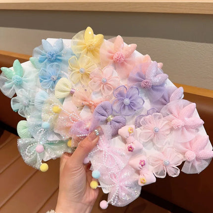 10Pcs Summer Mesh Kids Hairpins Bow Flower Hair Clips Accessoriess No Harm Baby Princess Barrettes Korean Children Girl Headwear