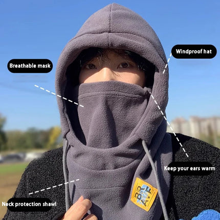 Winter Warm Hooded Hat Windproof Thickened Polar Fleece Ski Cycling Neck Cover Mask Men Women Thermal Outdoor Sports Head Cover