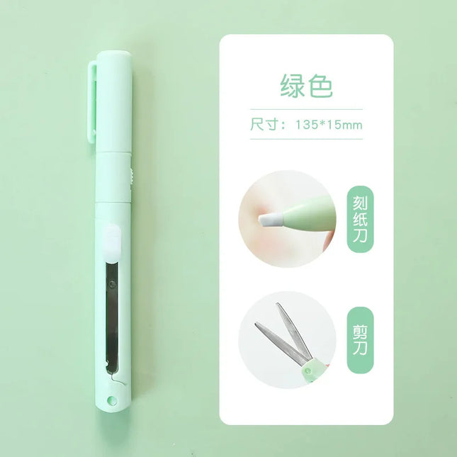 2 In 1 Multifunction Hand Account Cutting Folding Scissors Mini Engraving Knife Scissors Paper Trimming Utility Knife For Office