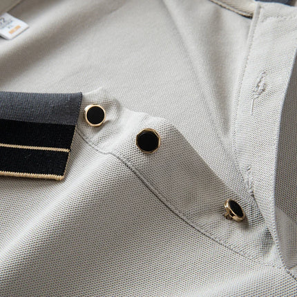 2025 New Men's Collar Polo Shirt Short Sleeved Sweat Absorbing Polo Tops, Luxury Jacquard Breathable Contrast Color T-shirt