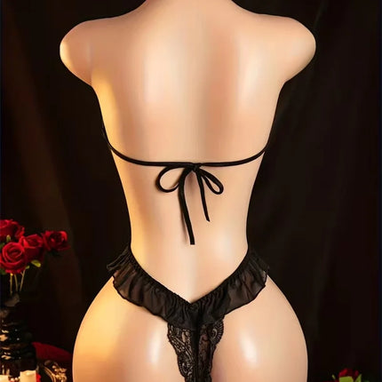 Erotic Open Bra Women Sexy Lingerie Plus Size S M L XL 2XL Lace Tassel Underwear Crotchless Bodysuit Transparent Deep V Nightgow