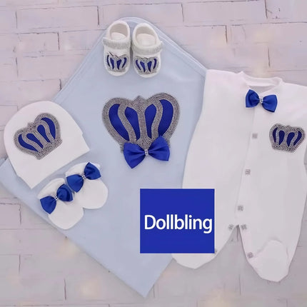 Baby Girl Boy Princess Prince Hospital Exit Newborn Bling Outfits Baby Bottles Gift Set Baby Shower Gift 5pcs Crown Romper