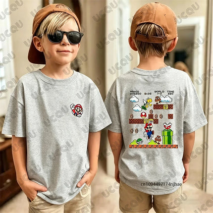 2026 New Anime Super Mario Game Cartoon Print Cotton T-shirt For Children Summer Sports Cosplay Tees Casual Kids/Adult Tops