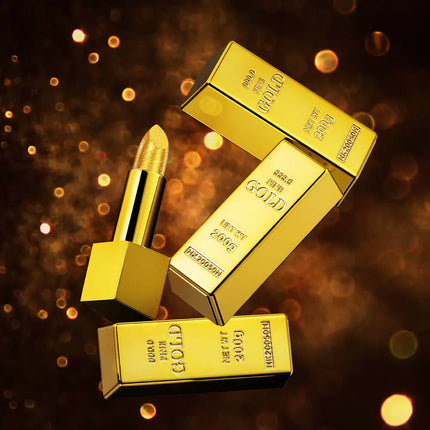 Glitter Sexy Lipstick Shimmer Gold Lipstick Long Lasting Waterproof Cosmetic Gold Brick Tube Valentine's Day Gift For Woman