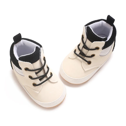 High-Top New 0-18M Baby and Children's Shoes Fashionable and Sporty PU Soft Rubber Sole First Walking Casual Sports Shoes