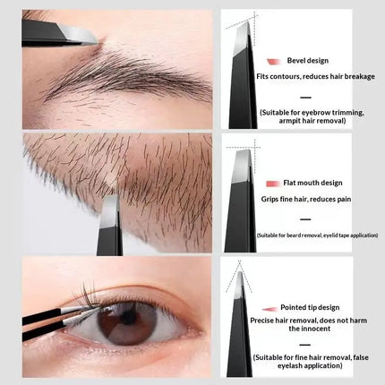 4Pcs Colorful Stainless Steel Tweezer Set For Women Men Eyebrows Eyelashes Grooming Precision Tweezers With Storage Bag