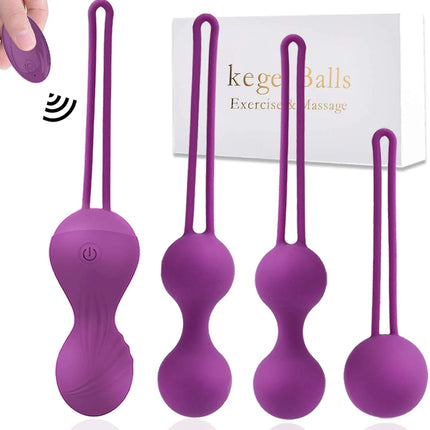 4pcs Kegel Exercise Vagina Balls Vibrator Remote Control Trainer Beginners Shrink Massage Ball Vibrating Eggs Sex Toys For Women
