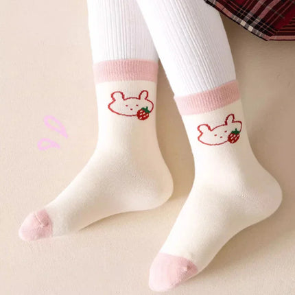 5Pairs Autumn Winter Warm Children Socks Thicken Cotton Kids Mid Tube Sock Cute Cartoon Boys Girls Baby Footwear 0-8year Clothes