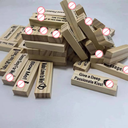 English and French 48pcs Couple Flirting Building Block Game Stacking Tower Game Adult Party Entertainment Spanish SM Product