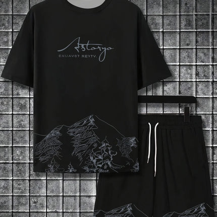 Summer Casual Men's T-Shirt and Shorts Set 2026 Sportswear Set Plus Size Short-Sleeve T-Shirt Drawstring Pocket Shorts Set