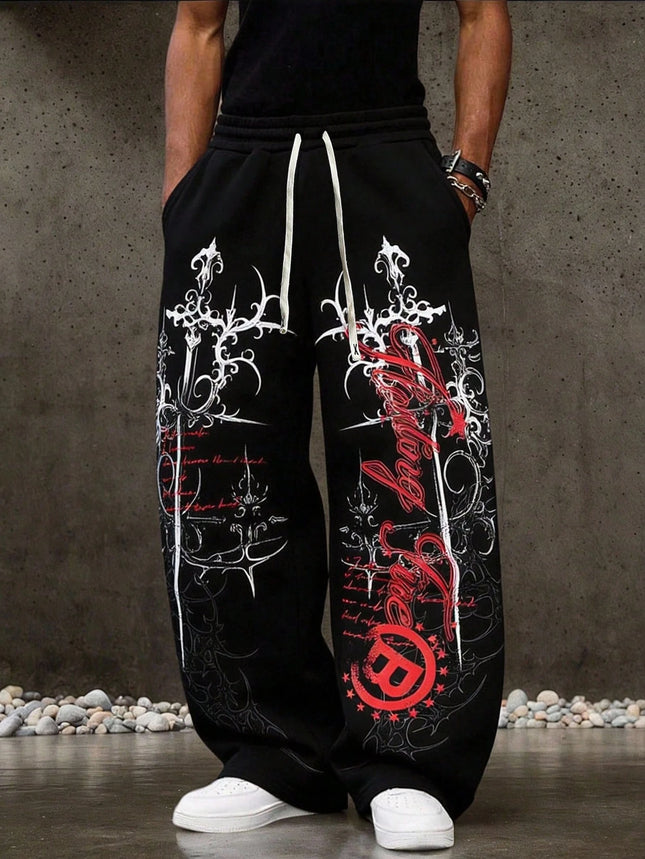 2026 Summer Men Women Y2K Gothic Angel Print Wide Leg Sports Pants Wear Hip-hop Casual Drawstring Pants Harajuku Street Style