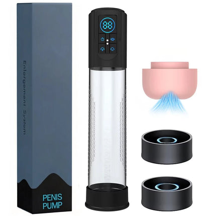 IPX7 Waterproof Electric Penis Pump for Enlargement Man Vacuum Pump Enlargement Extend Pump 4 Suction Levels 2 Silicone Sleeves