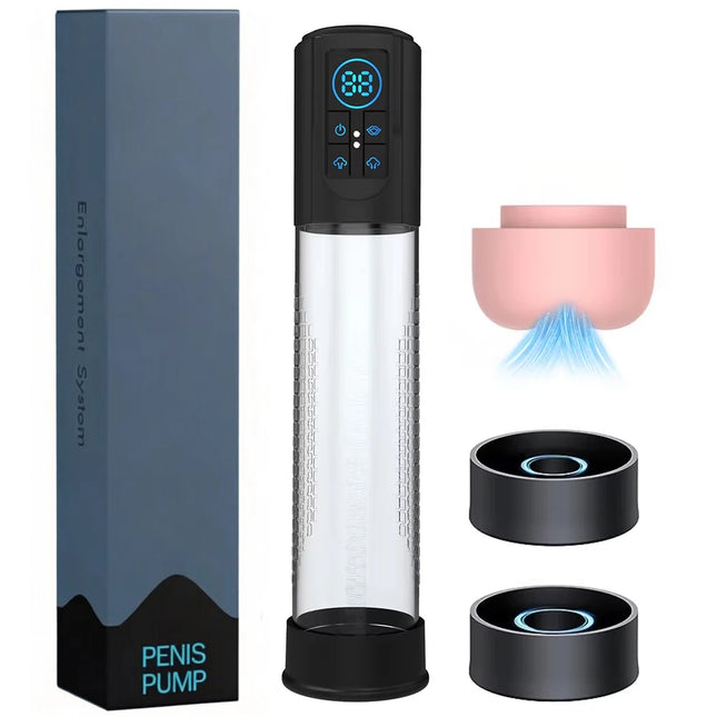 IPX7 Waterproof Electric Penis Pump for Enlargement Man Vacuum Pump Enlargement Extend Pump 4 Suction Levels 2 Silicone Sleeves